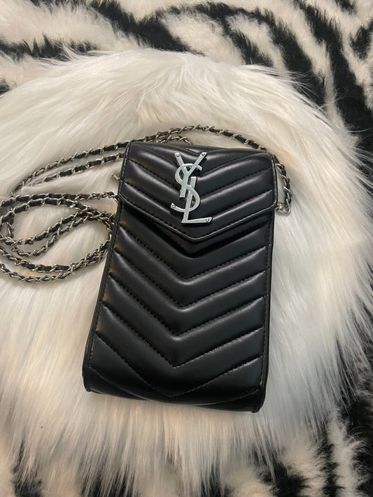 BLACK LEATHER LUXURY INSPIRED "YSL" CELLPHONE BAG IPHONE ANDROID