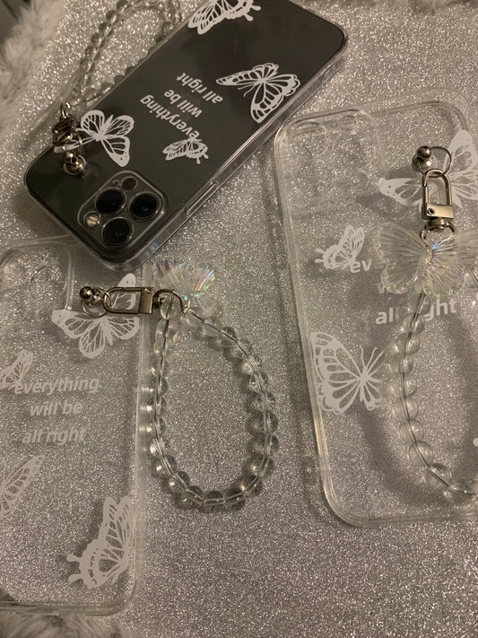 EVERYTHING WILL BE ALLRIGHT CLEAR /WHITE BEADED WRISTLET IPHONE CASES