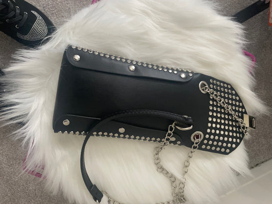 GENUINE LEATHER SMALL SILVER STUDDED WOMENS PHONE BAG